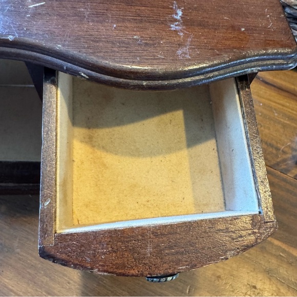 vintage wood jewelry box etched glass rose 3 drawers lined - Picture 5 of 13